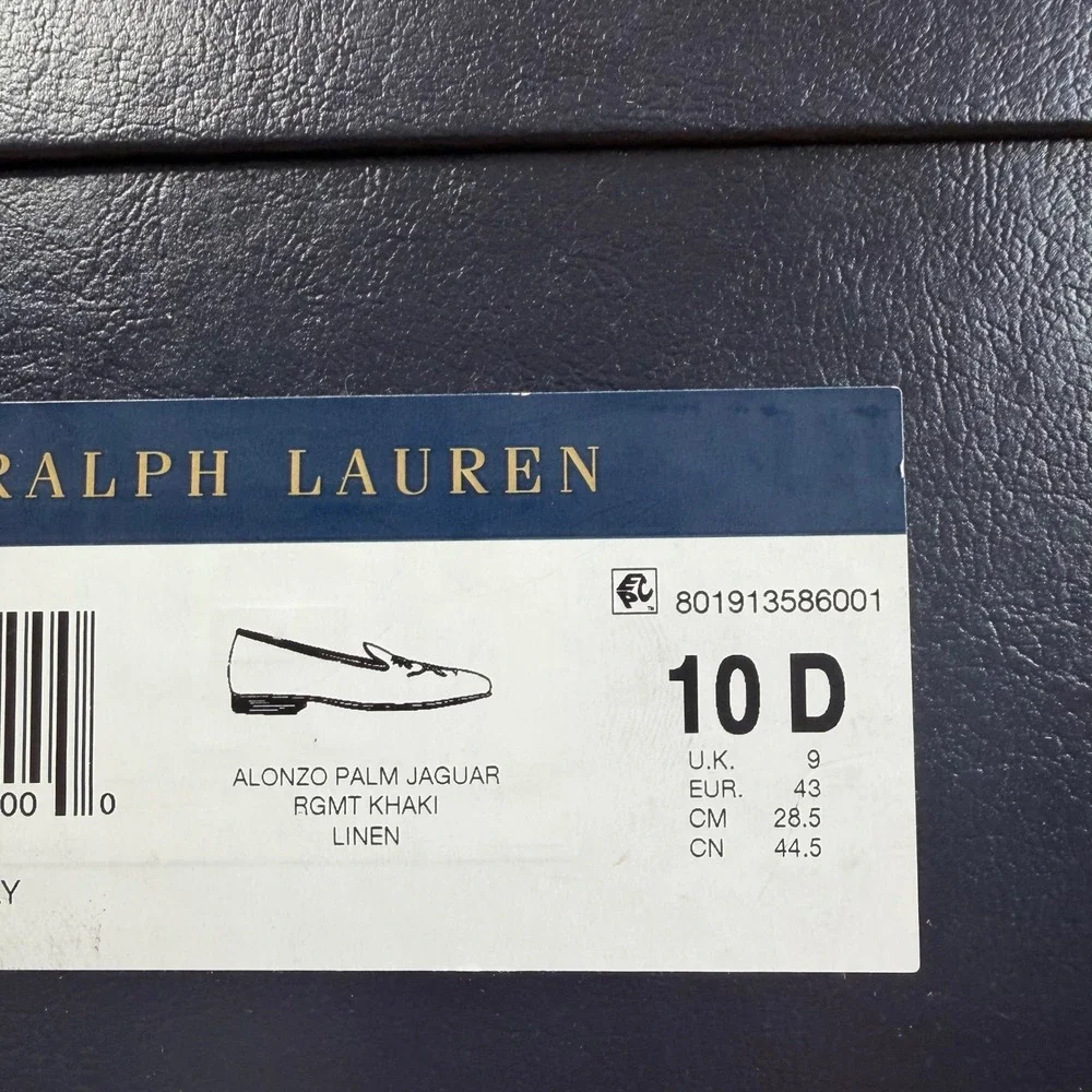 Ralph Lauren Mens 10 Alonzo Palm Jaguar Loafers Khaki Linen Embroidered Like New